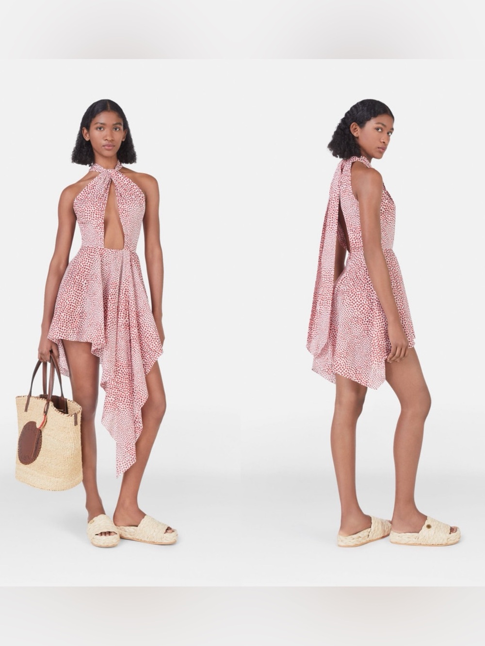Stella McCartney Asymmetric cutout printed cotton halterneck mini dress $1,790